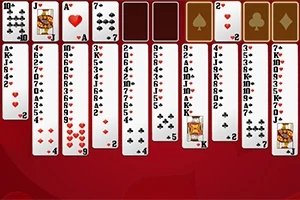 赤い背景に配置されたトランプカードの列。