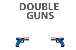 「DOUBLE GUNS」という文字と青いハンドガン2丁が描かれているイラスト。