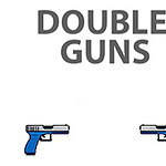 「DOUBLE GUNS」という文字と青いハンドガン2丁が描かれているイラスト。