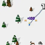 スキーをするキャラクターが雪山を滑走し、ポイントを獲得しているシーン。