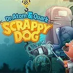 飛行する犬と科学者のキャラクターが描かれたカラフルなイラスト。