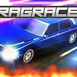 青い車と緑の車が夜の道路で競走している様子。