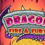 紫色のドラゴンの羽と爪に囲まれた「DRAGON FIRE & FURY」の文字が描かれた石の看板。