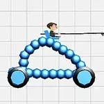 青い球体で構成された車両に乗った人物が、槍を持っているイラスト。