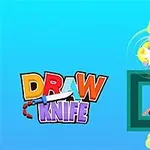 青い背景に「DRAW KNIFE」のロゴと、緑色の枠内にナイフが配置されている。