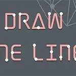 灰色の背景に、白い点が付いたピンク色の線で「DRAW ONE LINE」と描かれており、背景には線と点の抽象的なデザインがある。