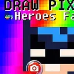 カラフルな背景にピクセルアートで描かれたヒーローの顔。