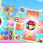 カラフルなパズルのブロックと爆発するボールが描かれたイラスト。