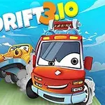 青空を背景に、アニメ調の表情豊かな赤い車と黄色い車が描かれている。