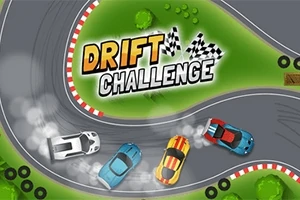 カーブしたレーストラックで4台のカラフルな車がドリフトしているイラスト。