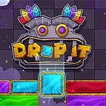 カラフルなブロックと天井に笑顔のモンスターがいるパズルゲームの画面。