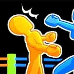 青いキャラクターが黄色いキャラクターをパンチしているシーン。