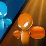 青とオレンジのボクシンググローブをはめたキャラクターが対峙している。