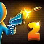 青いキャラクターが銃を発射している様子と数字の「2」が描かれているイラスト。