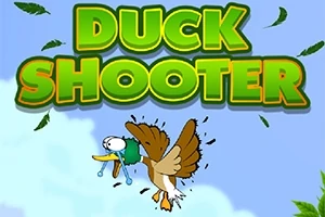 カートゥーンスタイルの背景に、泣いているアヒルと「DUCK SHOOTER」のタイトルテキスト。