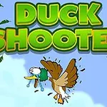 カートゥーンスタイルの背景に、泣いているアヒルと「DUCK SHOOTER」のタイトルテキスト。
