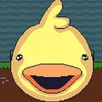 黄色いアヒルのキャラクターが微笑んでいるピクセルアートの画像。