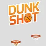 オレンジ色のバスケットボールと2つのバスケットゴールが描かれた「DUNK SHOT」のロゴ。