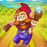 カラフルな庭園の中で、赤い帽子をかぶったキャラクターがダイヤモンドを持って微笑んでいる。