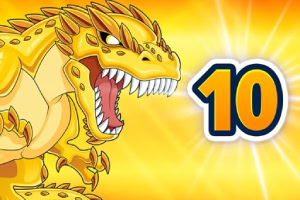 黄色のドラゴンが口を開けている横に数字の「10」が描かれている。
