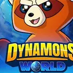赤いパンダのキャラクターが地球を背景に中央に配置され、その下に「DYNAMONS WORLD」の文字が描かれています。