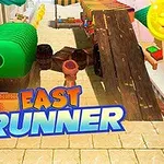 市街地の通りを走るキャラクターと「EAST RUNNER」のタイトル。