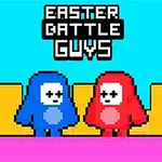 青と赤のキャラクターが向かい合って立っているピクセルアートスタイルのイラスト。