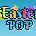 青い背景に「Easter POP」と書かれたカラフルなテキストとイースターエッグ。