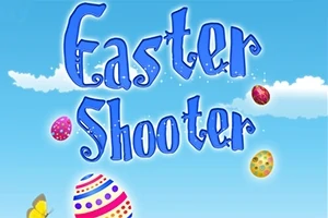 青空を背景に「Easter Shooter」と書かれた文字とカラフルなイースターエッグ。