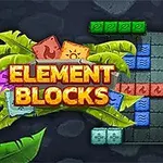 カラフルなブロックが並ぶパズルボードと葉に囲まれた「ELEMENT BLOCKS」という文字。