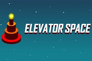 青い背景に赤い円柱形の塔と「ELEVATOR SPACE」というテキスト。