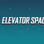 青い背景に赤い円柱形の塔と「ELEVATOR SPACE」というテキスト。