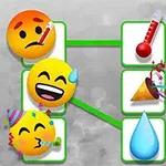 温度計を持つ悲しい顔と、汗をかいた笑顔、パーティー帽子をかぶった顔、スプリンクラーや水滴の絵文字が緑の線で結ばれている画像。