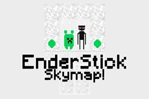 緑色のキャラクターと黒いキャラクターが中央に描かれている白い背景に、緑の宝石と「EnderStick Skymap!