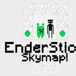 緑色のキャラクターと黒いキャラクターが中央に描かれている白い背景に、緑の宝石と「EnderStick Skymap!