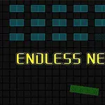 黒い背景に青い四角形が並び、「ENDLESS NEON」という黄色の文字と緑と紫の図形が配置されている画像。