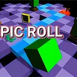 カラフルな立方体とチェス盤模様の床が描かれたシンプルな3Dデザインの画像。