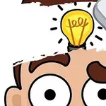 電球のアイデアを表す頭の上の光る電球と消しゴムが描かれたキャラクター。