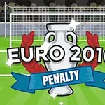サッカーフィールドのゴール前に「EURO 2016 PENALTY」と書かれたトロフィーのイラスト。