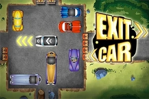 数台のカラフルな車が駐車されたエリアと大きく書かれた「EXIT CAR」の文字。