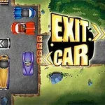 数台のカラフルな車が駐車されたエリアと大きく書かれた「EXIT CAR」の文字。