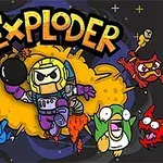 宇宙服を着たキャラクターが爆弾を持って飛び出し、周囲に様々な色のコミカルなモンスターがいるイラスト。
