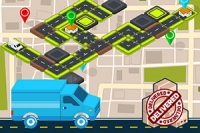 道路ブロックをスライドして箱を届けよう