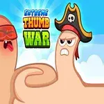 2本の親指がそれぞれ異なるキャラクターの衣装を身にまとい表情をつけられ対峙しているイラスト。