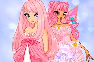 ピンク色の髪とドレスを身に着けた2人のキャラクターが描かれたイラスト。