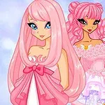 ピンク色の髪とドレスを身に着けた2人のキャラクターが描かれたイラスト。