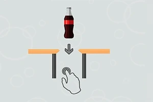 コーラのボトルがテーブルの隙間に向かって落ちる様子を示すイラスト。