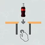 コーラのボトルがテーブルの隙間に向かって落ちる様子を示すイラスト。