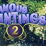 緑豊かな葉の前に立つ白い服を着た女性と「Famous Paintings 2」という文字。