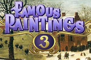 紫色の装飾的なフォントで書かれた「Famous Paintings 3」のタイトルが、雪景色の背景に重なっている画像。